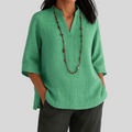 Blusa De Lino De Mujer Con Cuello En V Relajado