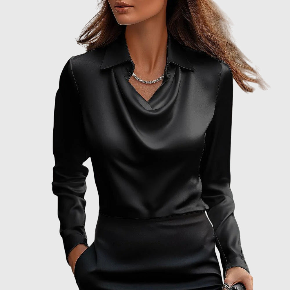 Blusa Satinada Elegante con Cuello Fruncido