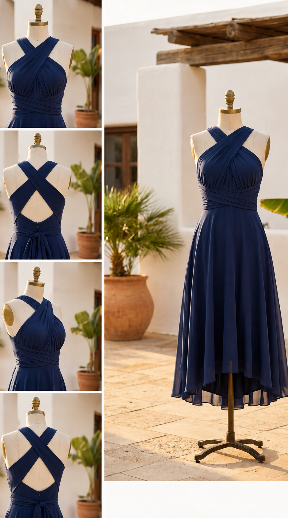 The Murano | Vestido azul marino versátil con falda asimétrica