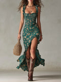 Zara | Vestido maxi boho retro con mangas fluidas y abertura lateral para Mujer