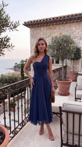 The Murano | Vestido azul marino versátil con falda asimétrica