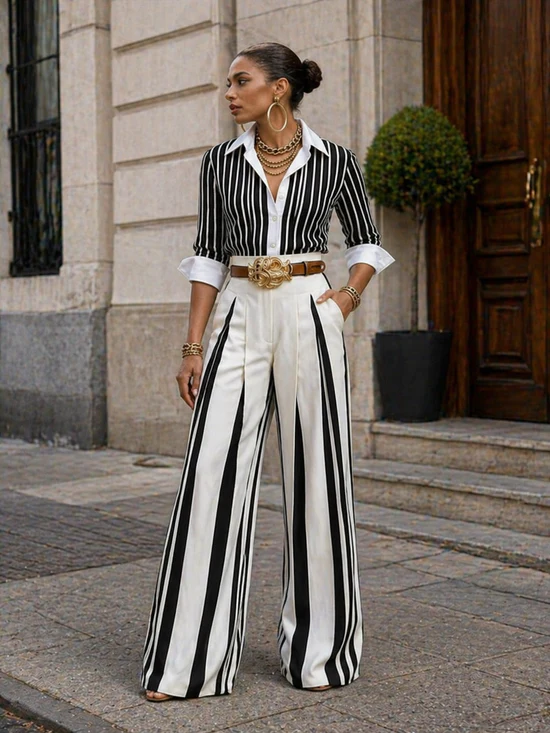 Valentina - Conjunto elegante de rayas sofisticado