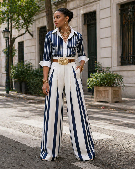 Valentina - Conjunto elegante de rayas sofisticado