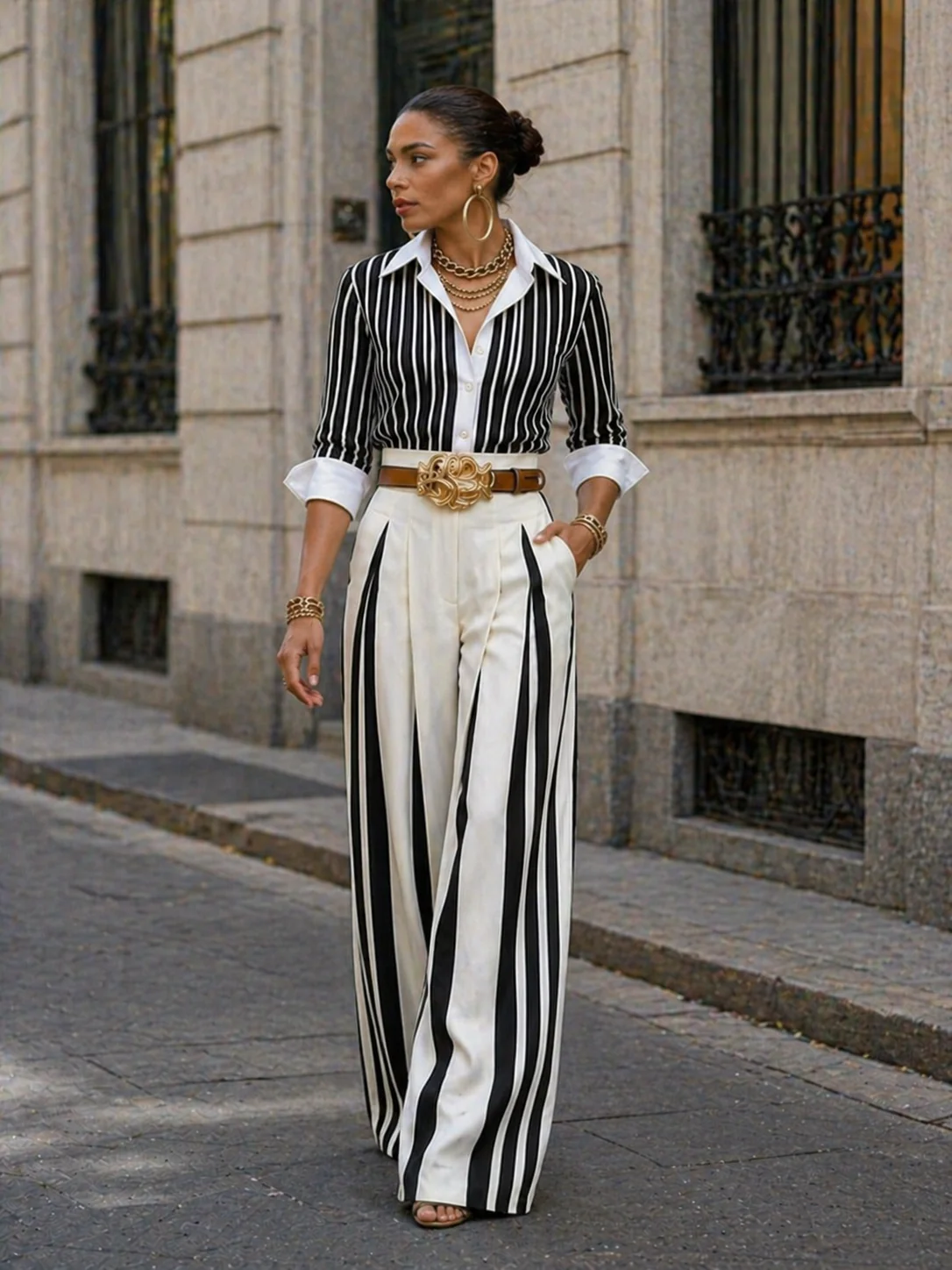 Valentina - Conjunto elegante de rayas sofisticado